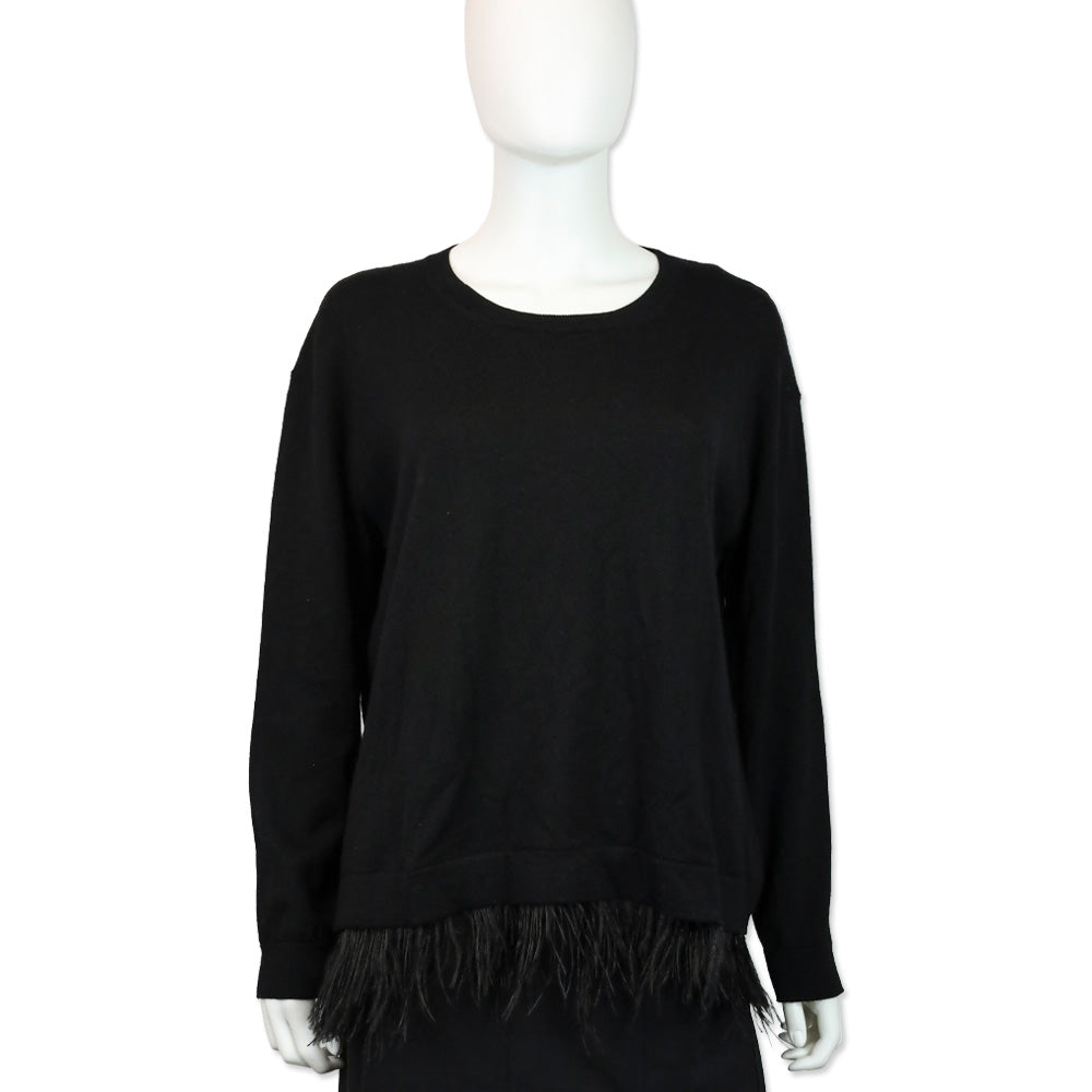 P.A.R.O.S.H. Black Wool Knit Feather Trim Sweater