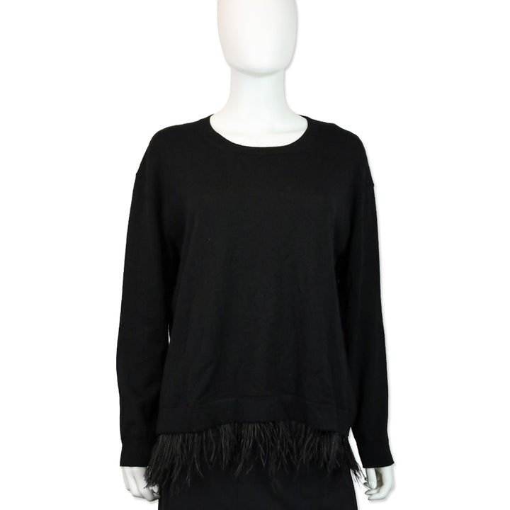 P.A.R.O.S.H. Black Wool Knit Feather Trim Sweater