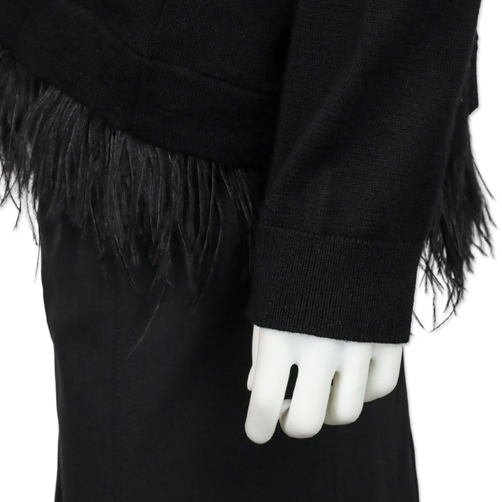 P.A.R.O.S.H. Black Wool Knit Feather Trim Sweater