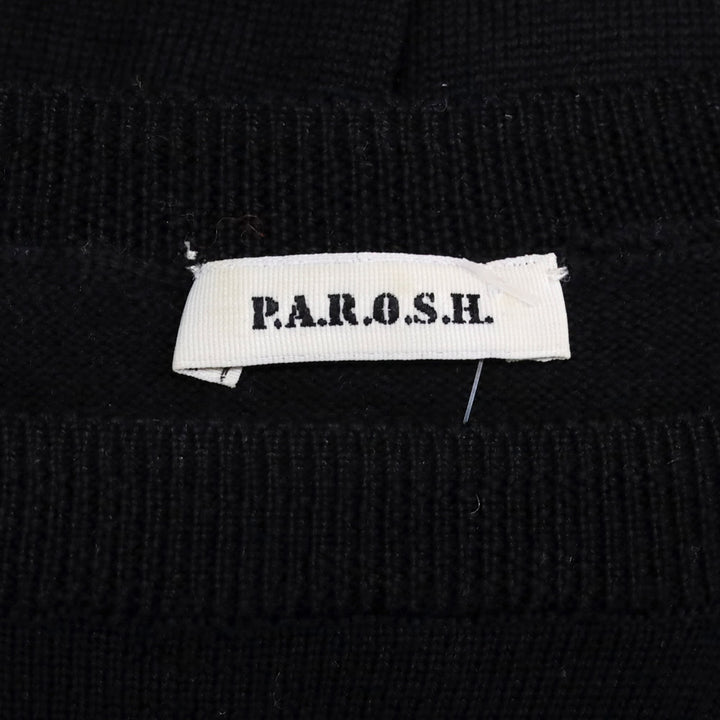 P.A.R.O.S.H. Black Wool Knit Feather Trim Sweater