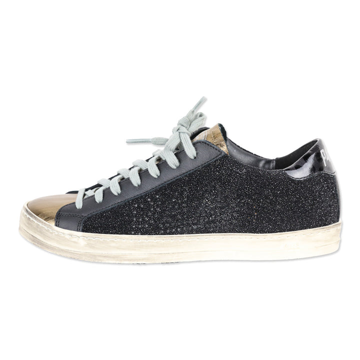 P448 John Black Glitter Gold Metallic Leather Low-Top Sneakers