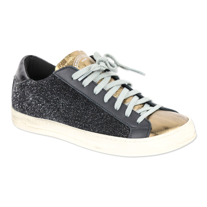 P448 John Black Glitter Gold Metallic Leather Low-Top Sneakers