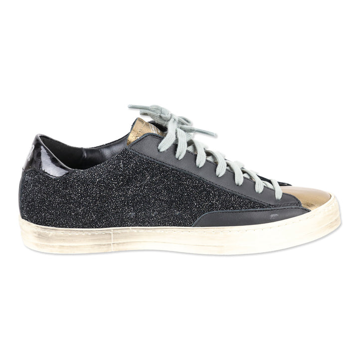 P448 John Black Glitter Gold Metallic Leather Low-Top Sneakers