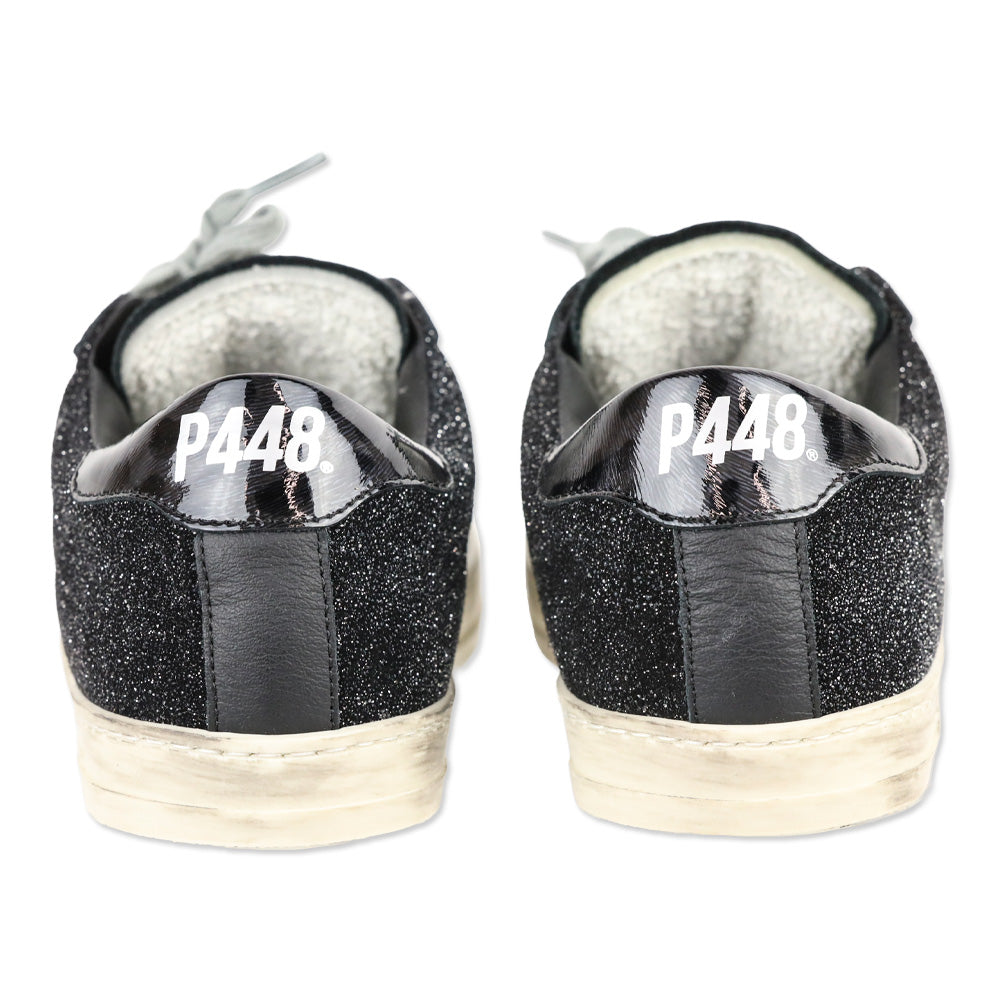 P448 John Black Glitter Gold Metallic Leather Low-Top Sneakers