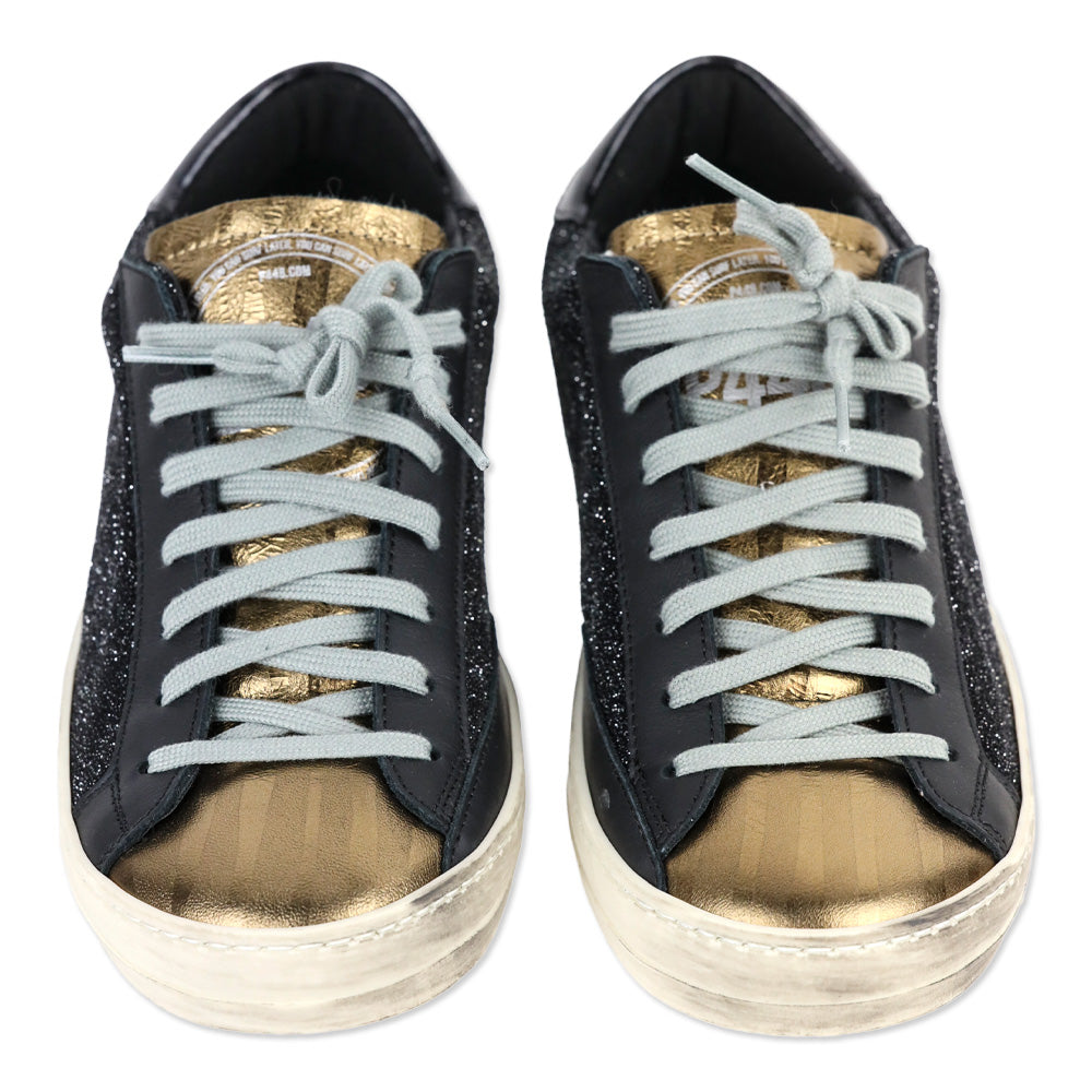 P448 John Black Glitter Gold Metallic Leather Low-Top Sneakers