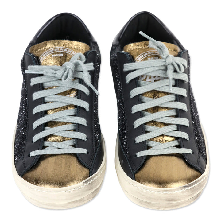 P448 John Black Glitter Gold Metallic Leather Low-Top Sneakers