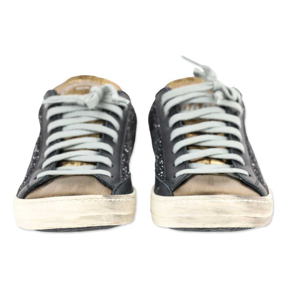 P448 John Black Glitter Gold Metallic Leather Low-Top Sneakers