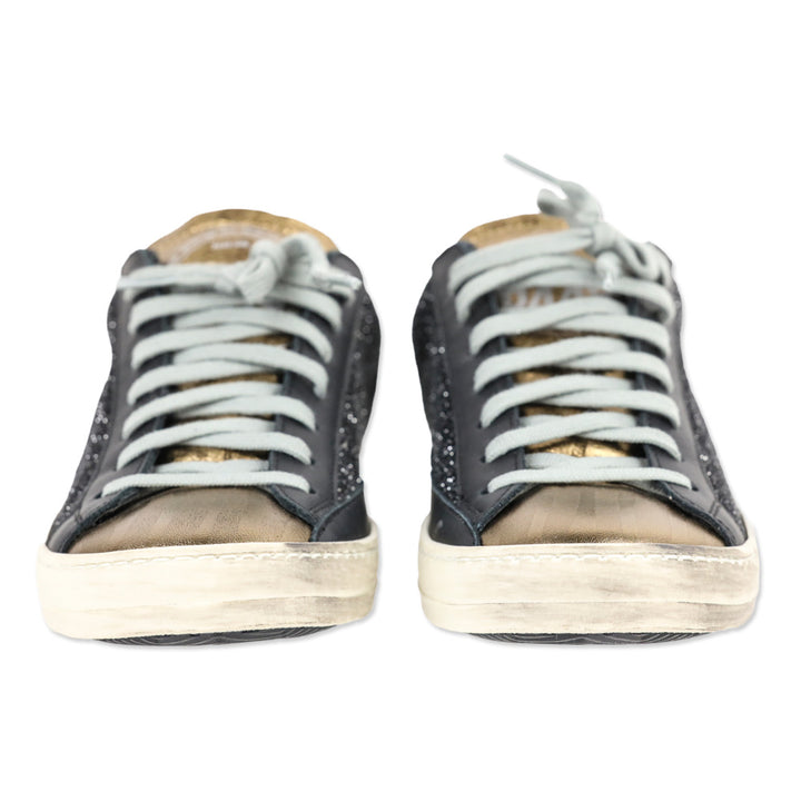 P448 John Black Glitter Gold Metallic Leather Low-Top Sneakers