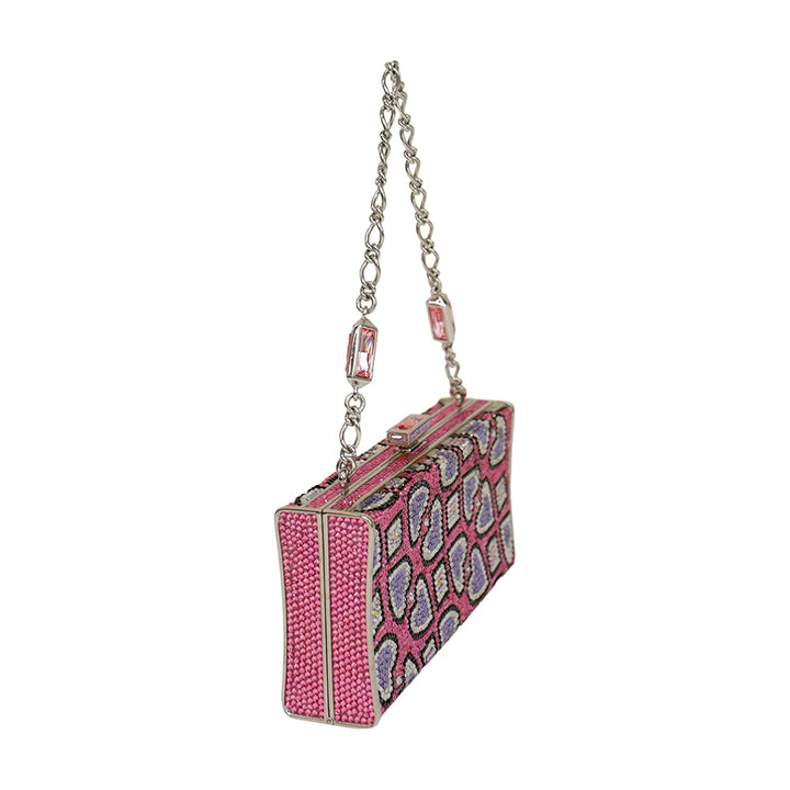 Judith Leiber Pink Crystal Heart Evening Clutch Bag