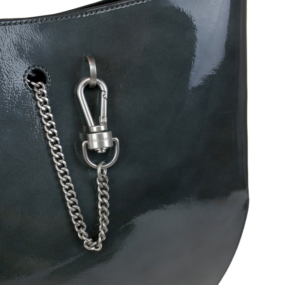 All Saints Beaumont Gray Patent Leather Hobo Bag