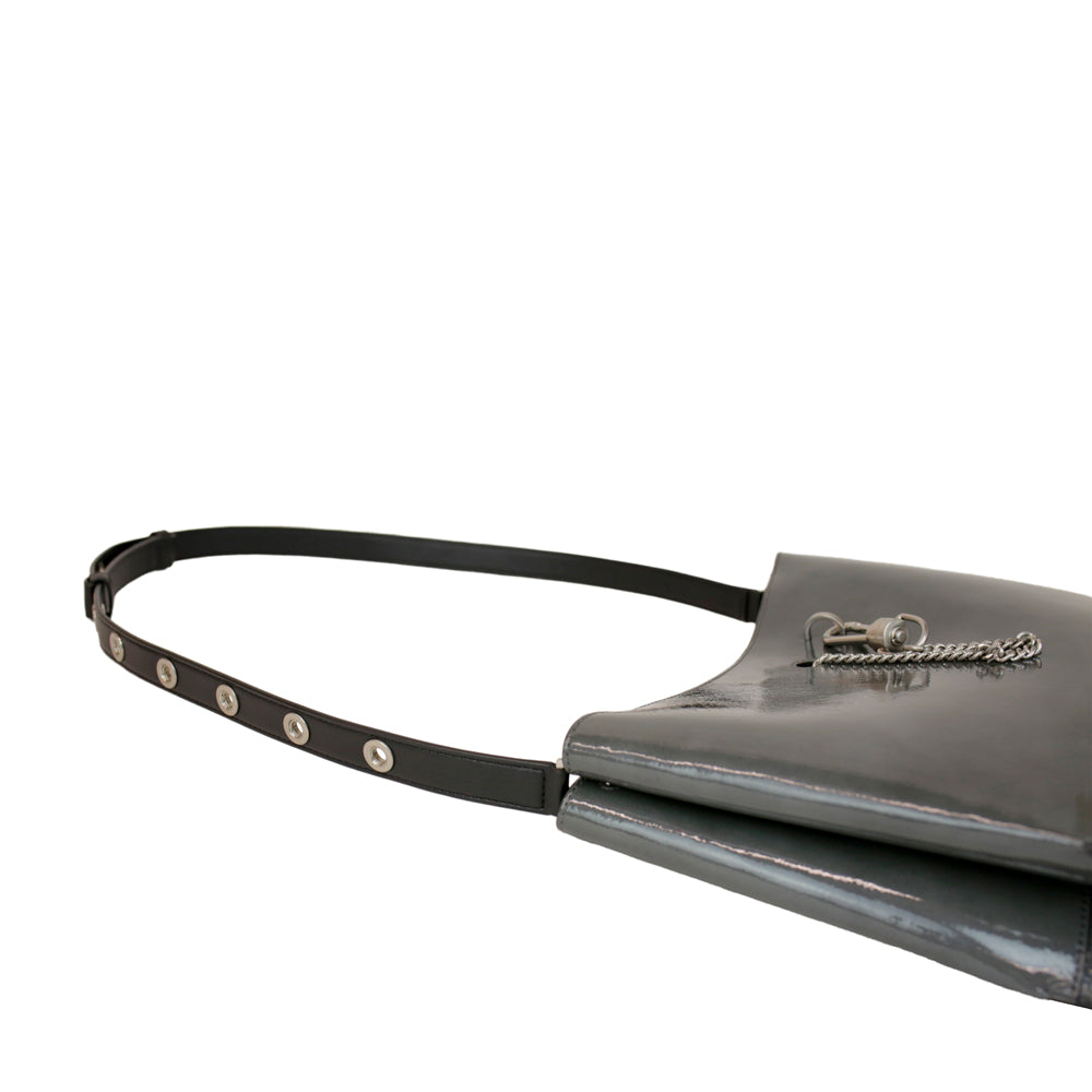 All Saints Beaumont Gray Patent Leather Hobo Bag