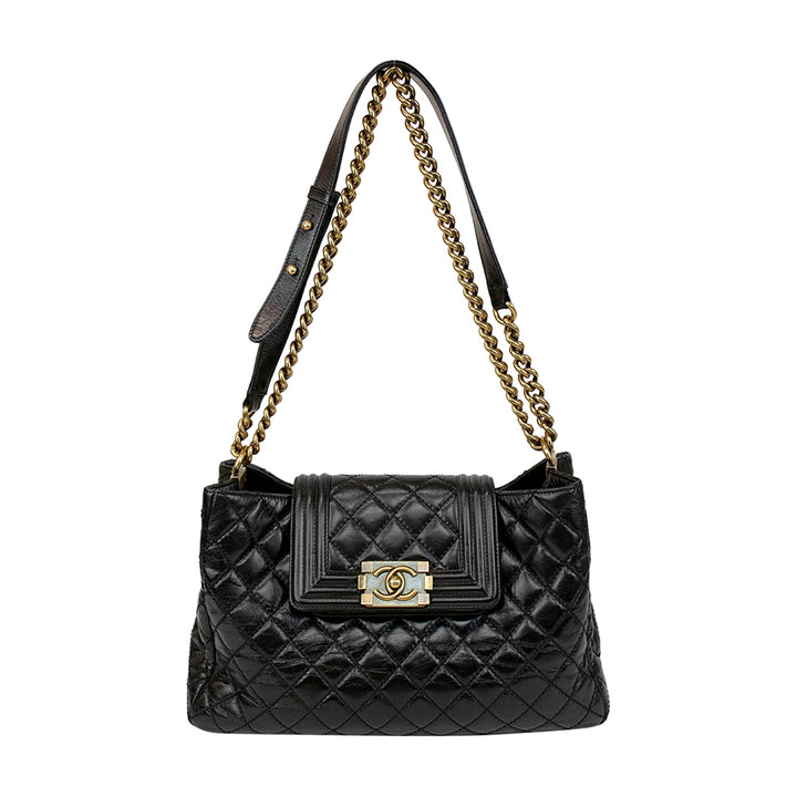 Chanel Black Quilted Boy Front Pocket Shopping Tote Bag