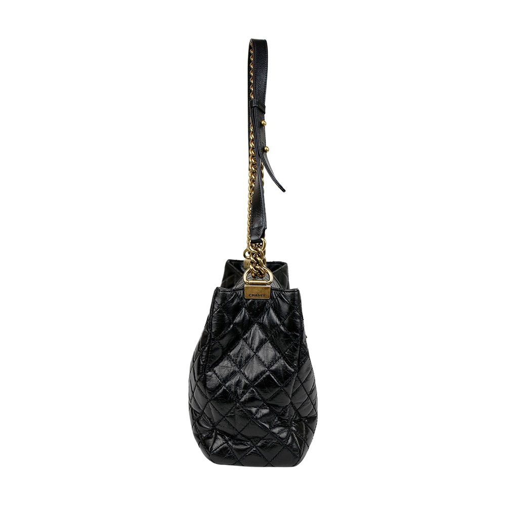 Chanel Black Quilted Boy Front Pocket Shopping Tote Bag