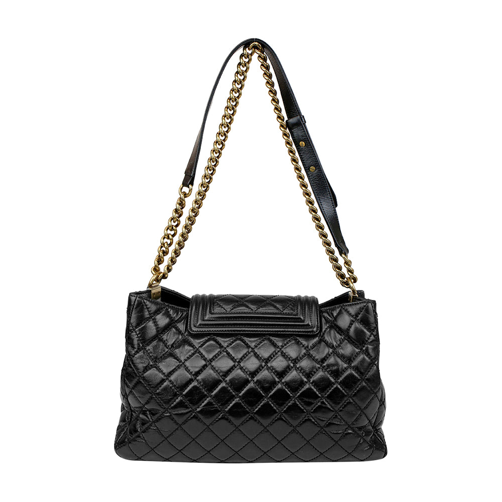 Chanel Black Quilted Glazed Cavier Leather Coco Pleats Messenger Bag Chanel