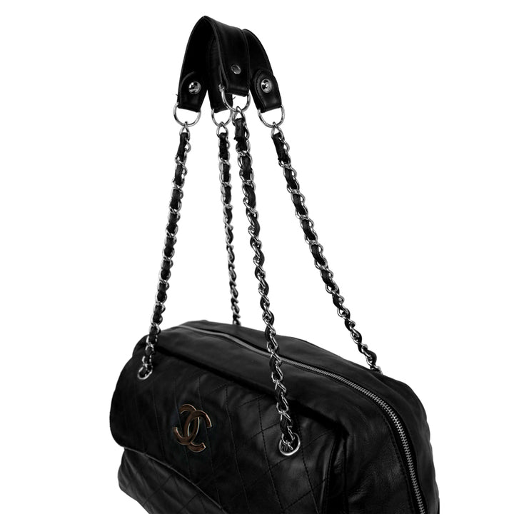 Chanel Black Leather Sharpei Bowler Bag