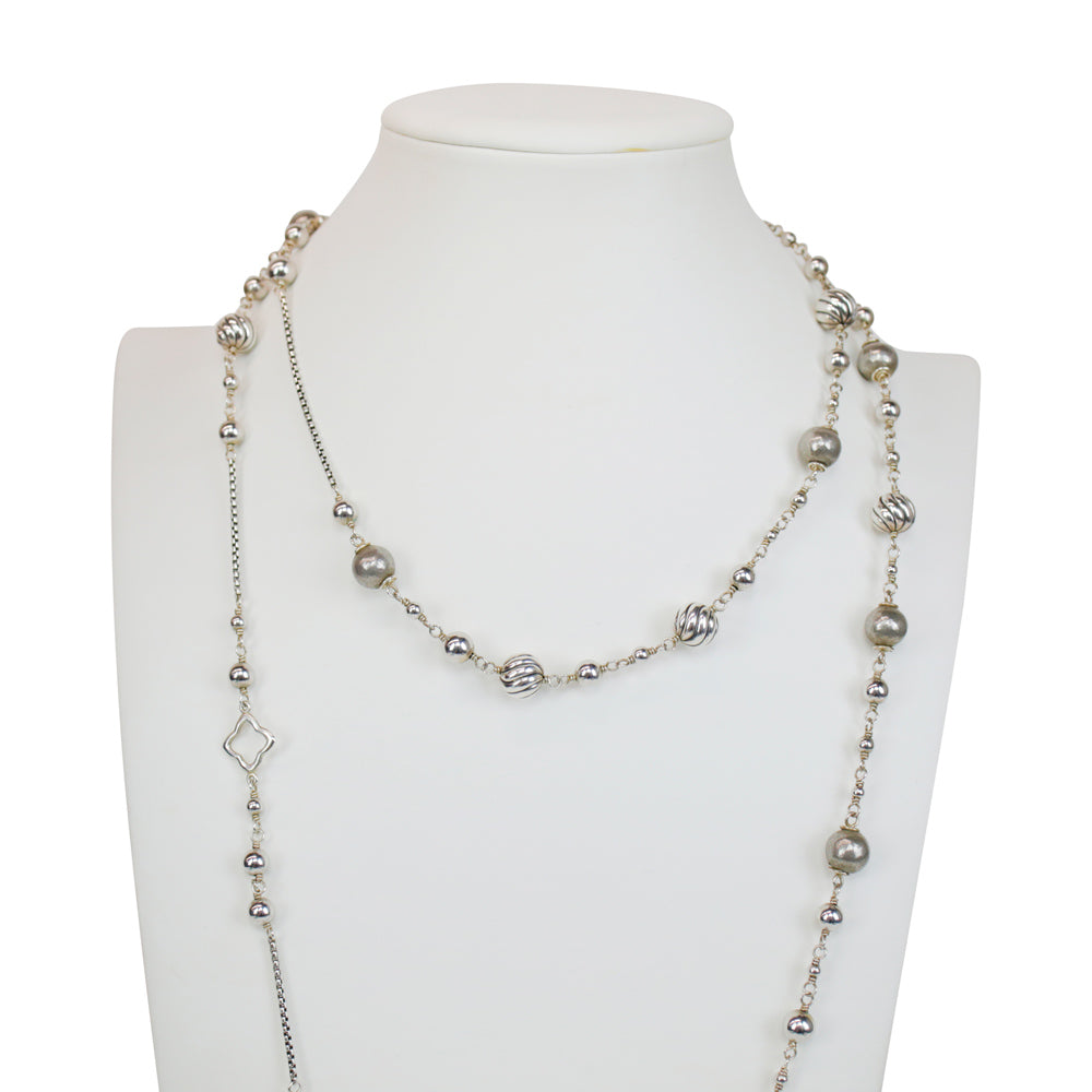 David Yurman Hammered Bead Quatrefoil Chain Sterling Silver Necklace