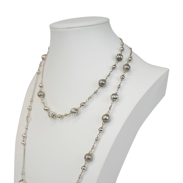 David Yurman Hammered Bead Quatrefoil Chain Sterling Silver Necklace