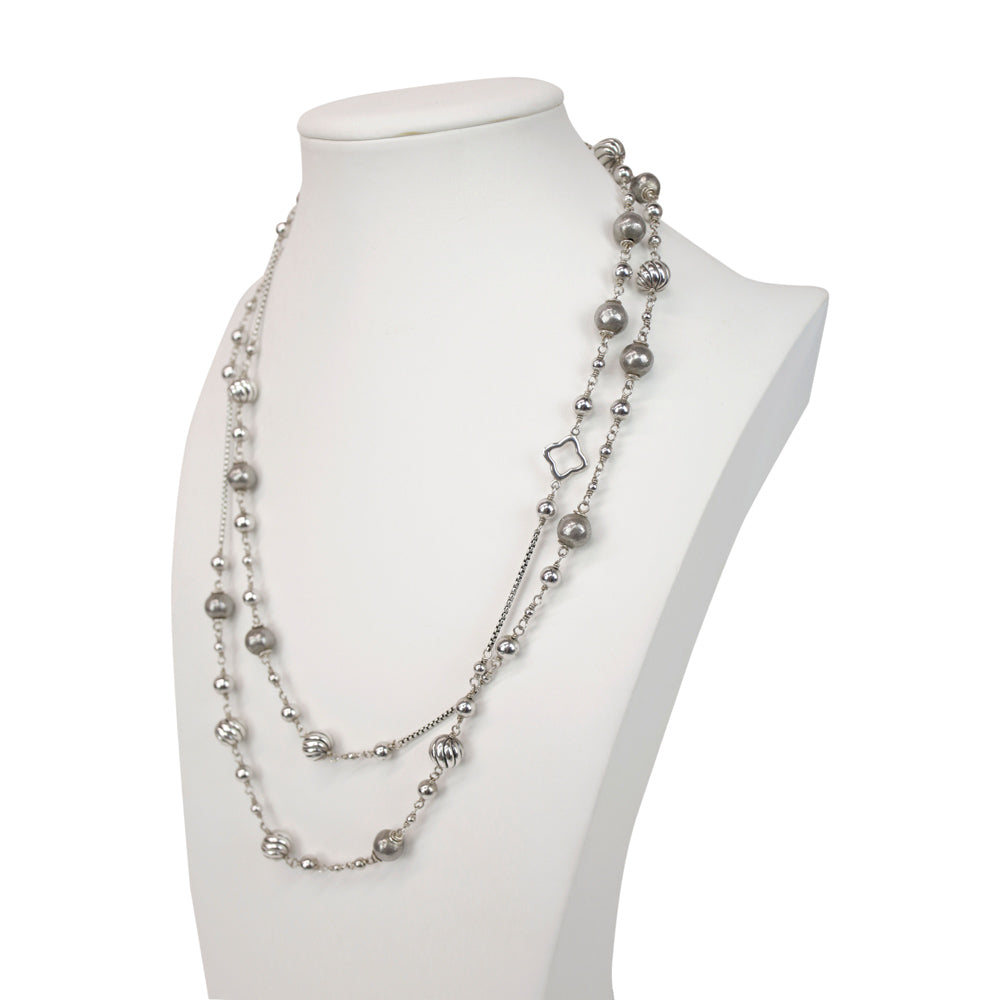 David Yurman Hammered Bead Quatrefoil Chain Sterling Silver Necklace