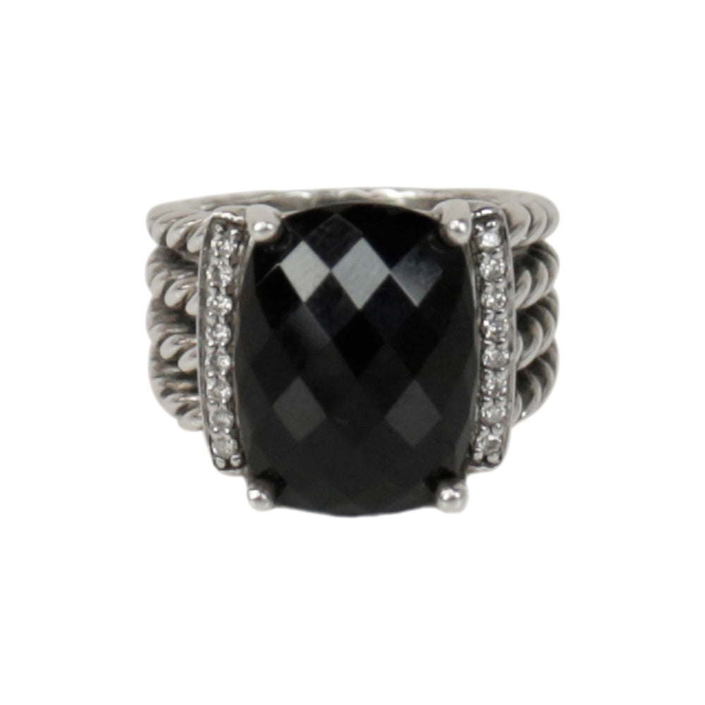 David Yurman Wheaton Sterling Silver, Onyx & Diamond Ring