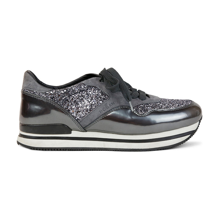 Hogan Gray & Gunmetal Glitter Sneakers