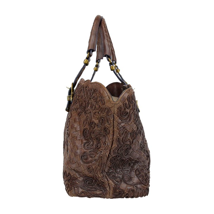 Bottega Veneta Vintage Brown Intrecciato Leather Handle Bag