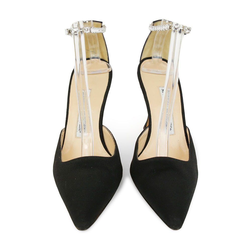 Manolo Blahnik Black Satin Crystal Pumps