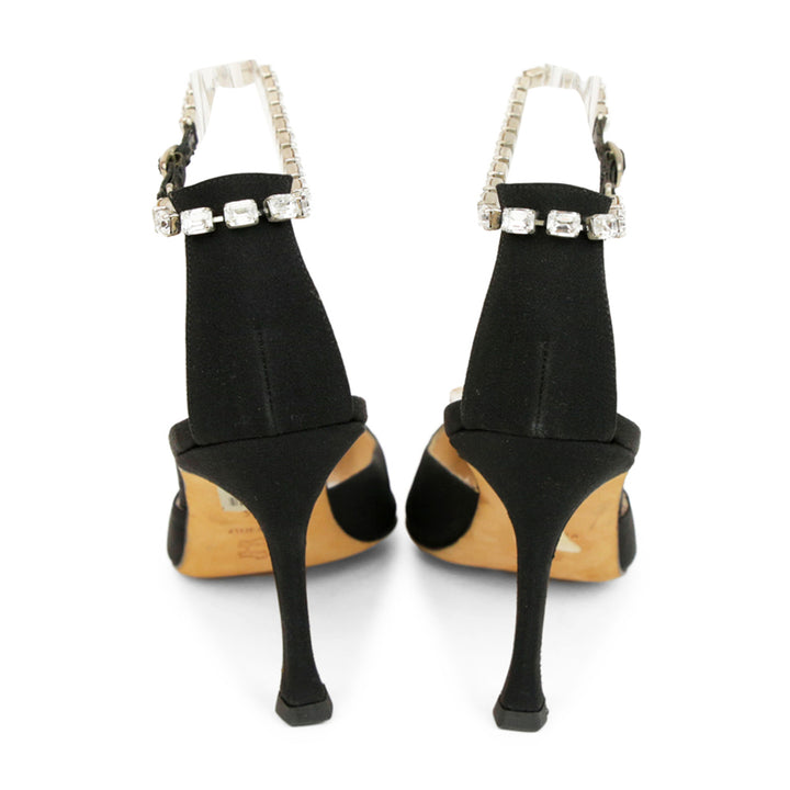 Manolo Blahnik Black Satin Crystal Pumps