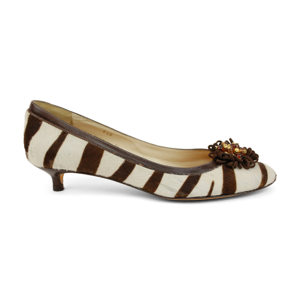 Coach Pony Hair Striped Low Heel Pumps