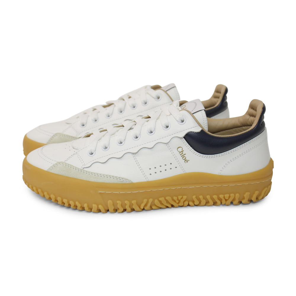 Chloé White & Blue Leather Franckie Sneakers