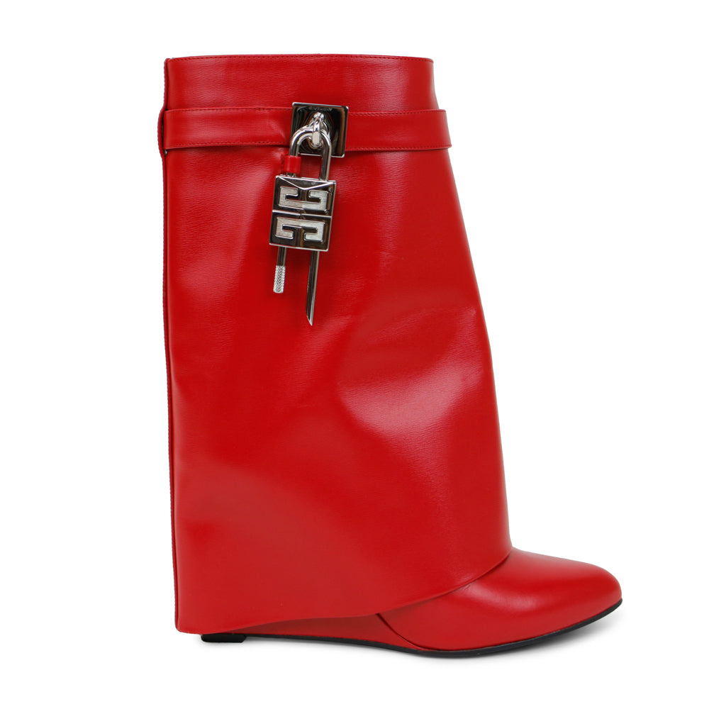 Givenchy Red Leather Shark Lock Boots