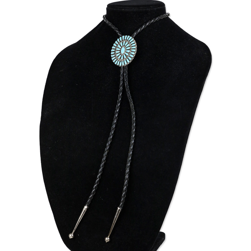 'PB' Navajo Silver Turquoise Cluster Bolo Tie