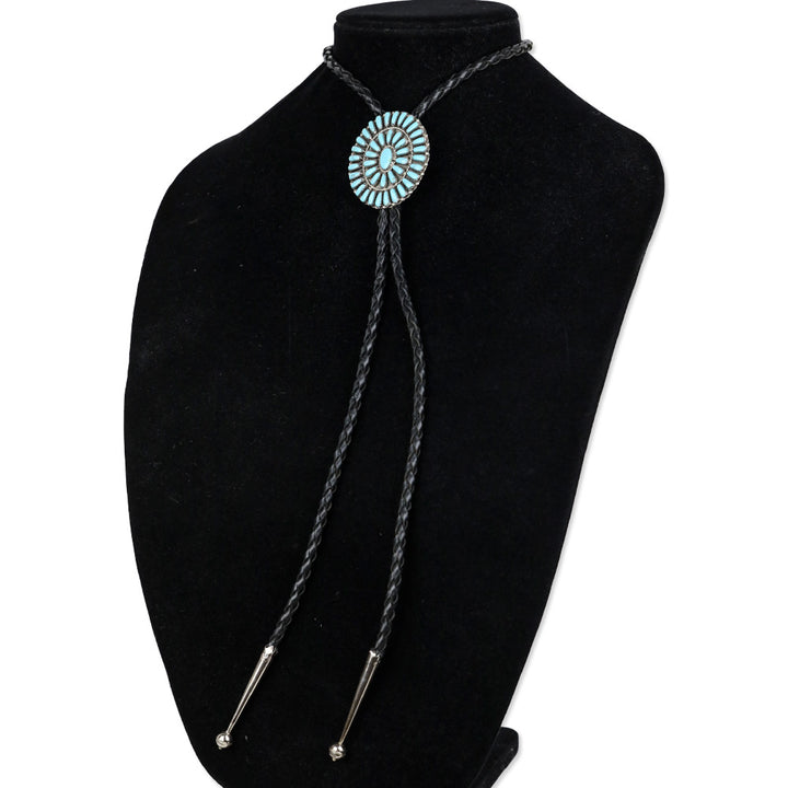 'PB' Navajo Silver Turquoise Cluster Bolo Tie