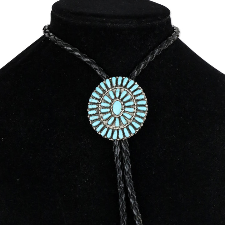 'PB' Navajo Silver Turquoise Cluster Bolo Tie