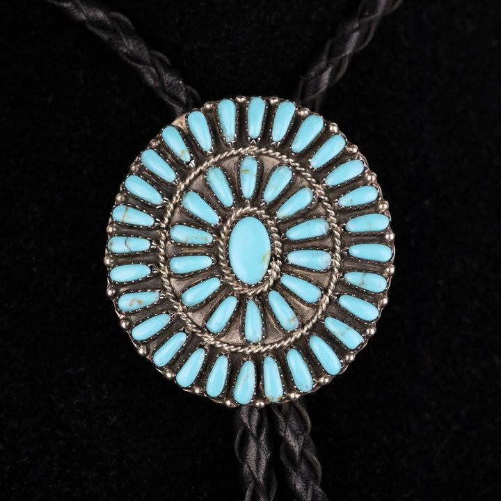 'PB' Navajo Silver Turquoise Cluster Bolo Tie
