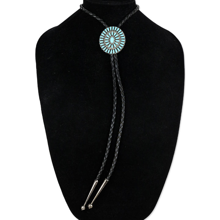 'PB' Navajo Silver Turquoise Cluster Bolo Tie