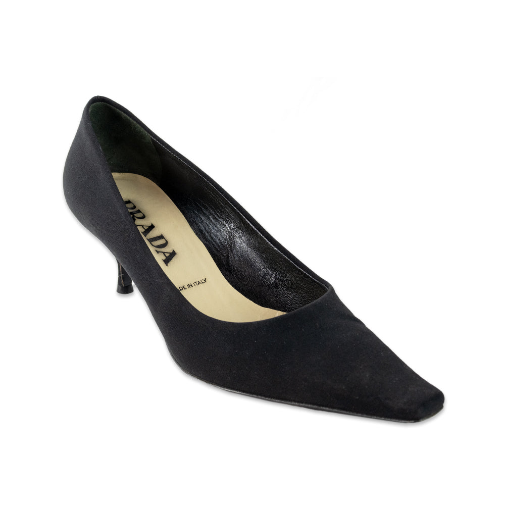 Prada Black Pointed Toe Canvas Kitten Heels