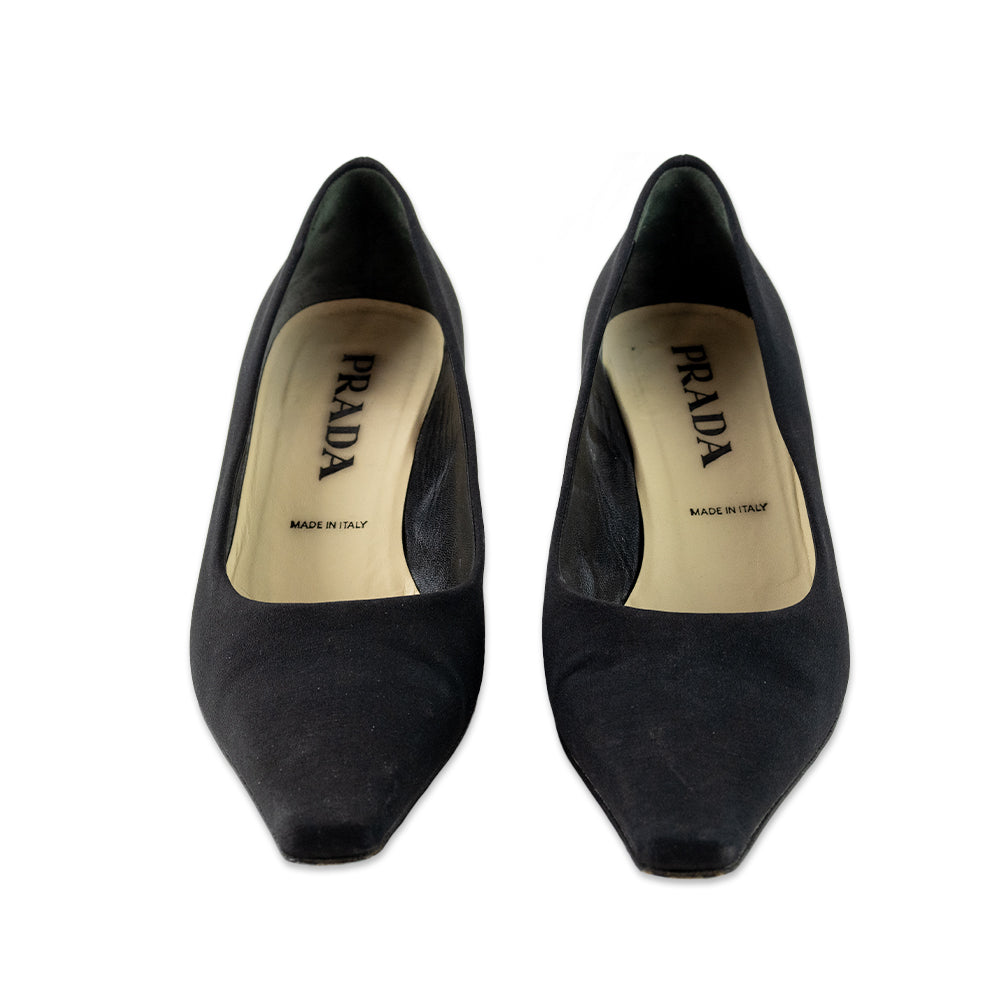 Prada Black Pointed Toe Canvas Kitten Heels