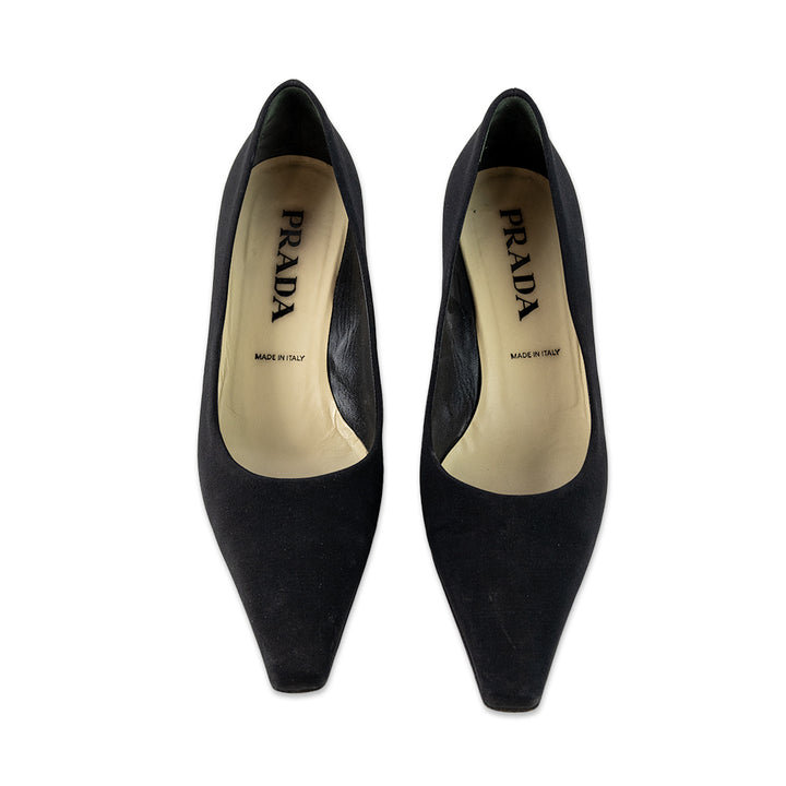 Prada Black Pointed Toe Canvas Kitten Heels