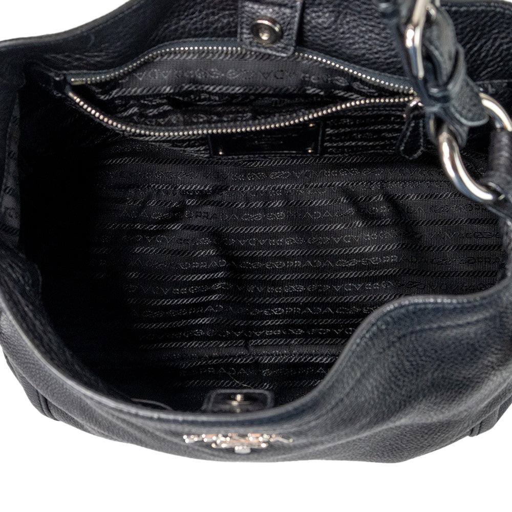 PRADA VITELLO DAINO SHOULDER BAG WITH SILVER HARDWARE