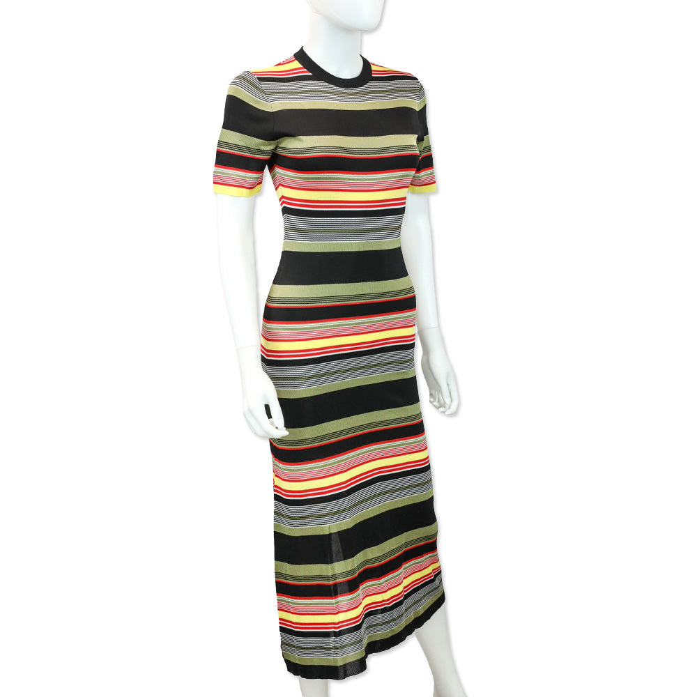 Paco Rabanne Black Multicolor Striped Ribbed Knit Midi Dress