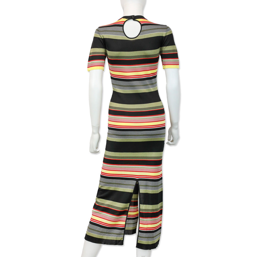 Paco Rabanne Black Multicolor Striped Ribbed Knit Midi Dress