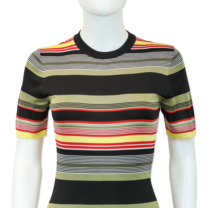 Paco Rabanne Black Multicolor Striped Ribbed Knit Midi Dress