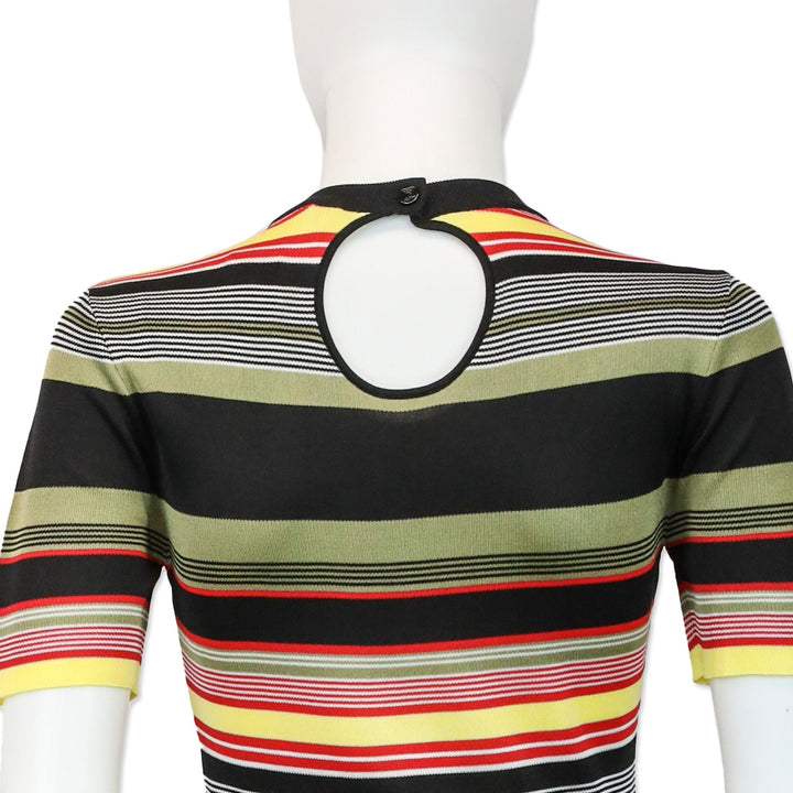 Paco Rabanne Black Multicolor Striped Ribbed Knit Midi Dress