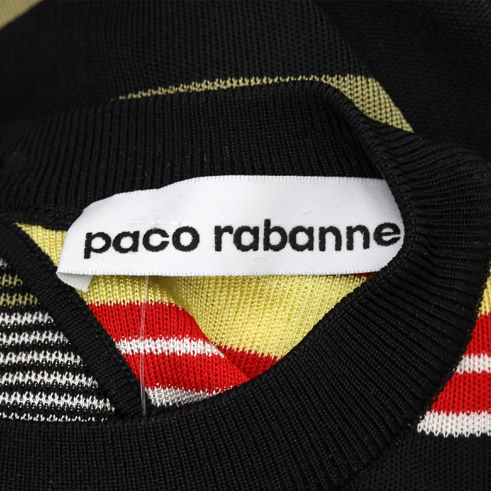 Paco Rabanne Black Multicolor Striped Ribbed Knit Midi Dress