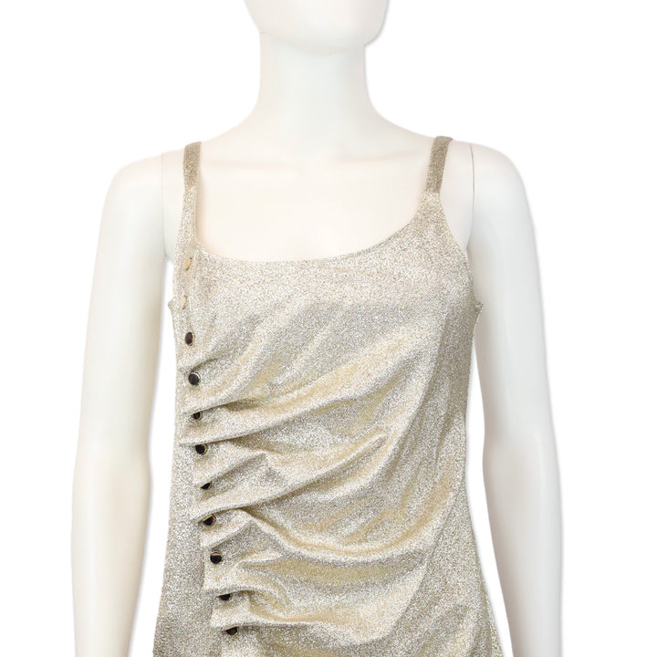 Paco Rabanne Gold Sleeveless Drapé Pression Maxi Dress