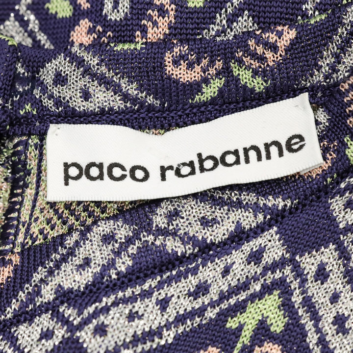 Paco Rabanne Navy Multicolor Quilted Floral Print Knit Maxi Dress