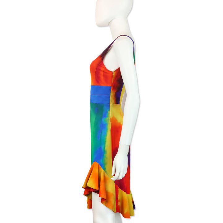 Paco Rabanne Plastic Hart Tie Dye Asymmetric Ruffle Mini Dress