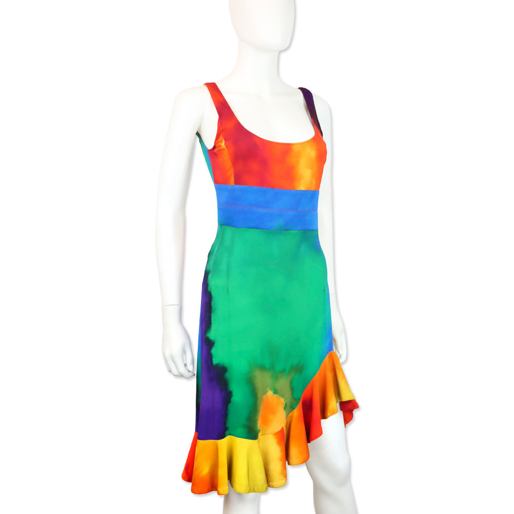Paco Rabanne Plastic Hart Tie Dye Asymmetric Ruffle Mini Dress