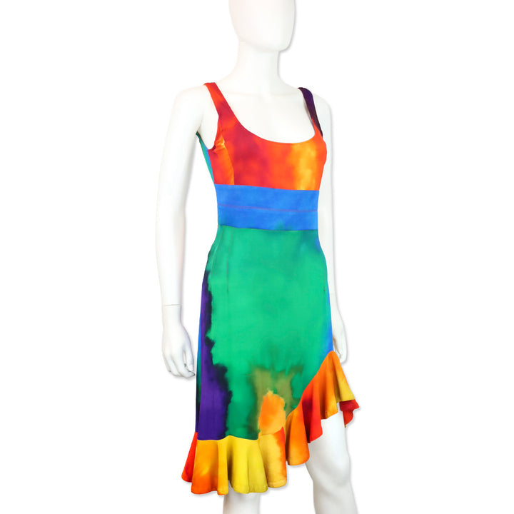 Paco Rabanne Plastic Hart Tie Dye Asymmetric Ruffle Mini Dress