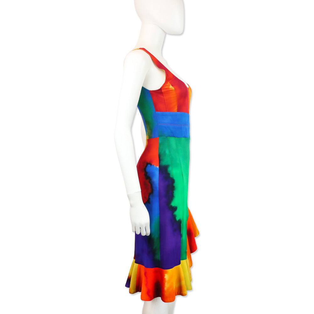 Paco Rabanne Plastic Hart Tie Dye Asymmetric Ruffle Mini Dress